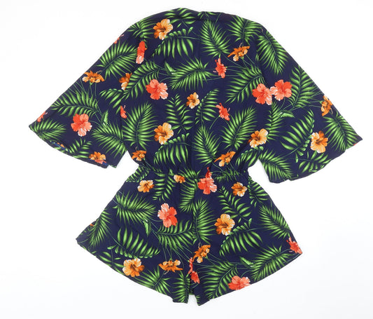 Boohoo Womens Blue Geometric Polyester Playsuit One-Piece Size 6 Pullover