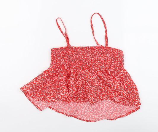 SheIn Womens Red Floral Polyester Camisole Tank Size M V-Neck - Shirred Back