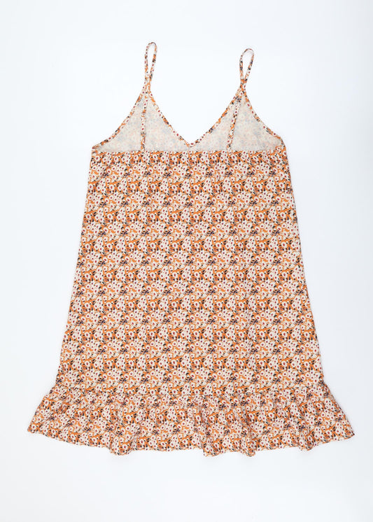 SheIn Womens Orange Floral Polyester Slip Dress Size M V-Neck Pullover