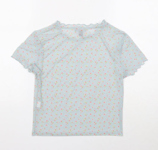 Primark Womens Blue Floral Polyester Basic T-Shirt Size S Mock Neck - Lettuce Edge