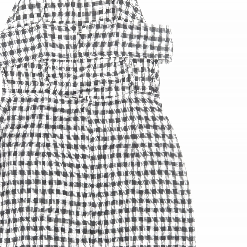 ASOS Womens Black Gingham Viscose Mini Size 10 Square Neck Zip