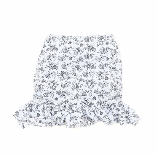 PRETTYLITTLETHING Womens Blue Floral Viscose Trumpet Skirt Size 8 Zip