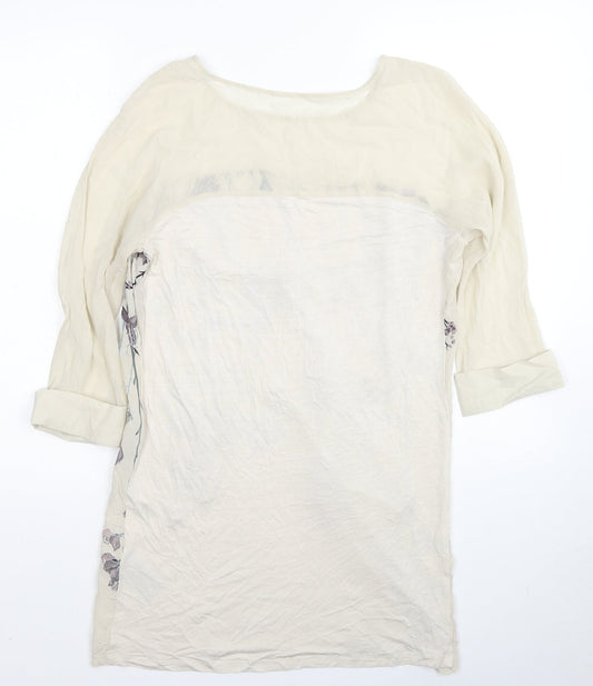 Mint Velvet Womens Beige Floral Silk A-Line Size 12 Round Neck Pullover