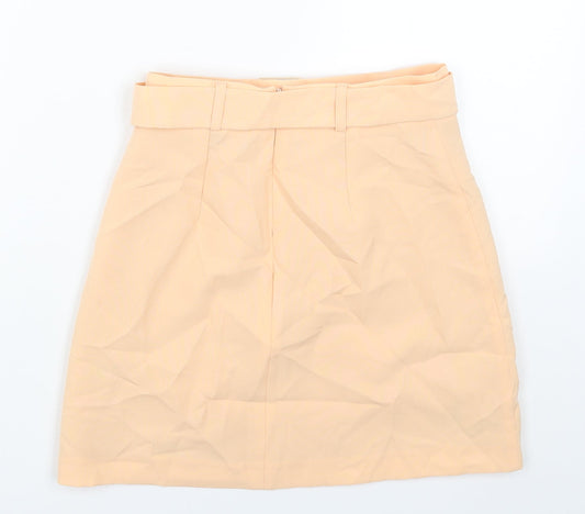 Miss Selfridge Womens Orange Polyester Mini Skirt Size 4 Zip - Belt Inlcuded