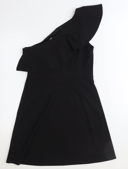 Oasis Womens Black Polyester Fit & Flare Size S One Shoulder Zip
