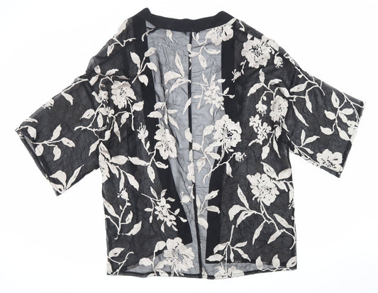 F&F Womens Black V-Neck Floral Polyester Cape Jumper Size S