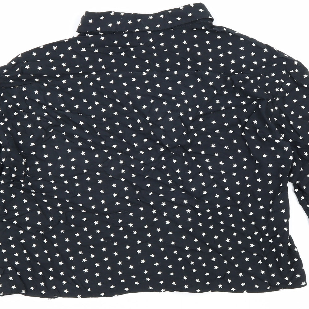 George Womens Black Geometric Viscose Basic Button-Up Size 10 Collared - Star Pattern