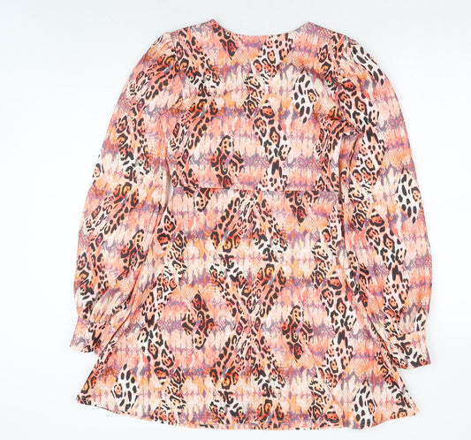 Boohoo Womens Orange Geometric Polyester A-Line Size 10 Round Neck