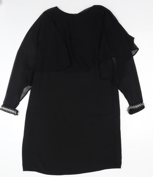 F&F Womens Black Polyester Shift Size 10 Round Neck Button