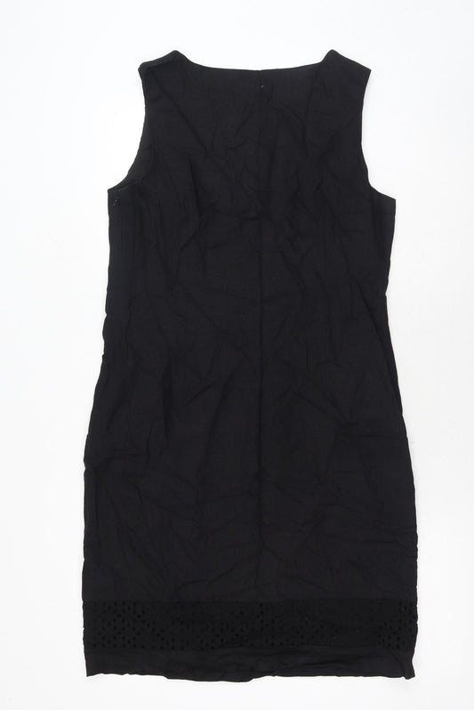 Nutmeg Womens Black Polyester Shift Size 12 Boat Neck Zip - Broderie Anglaise Details