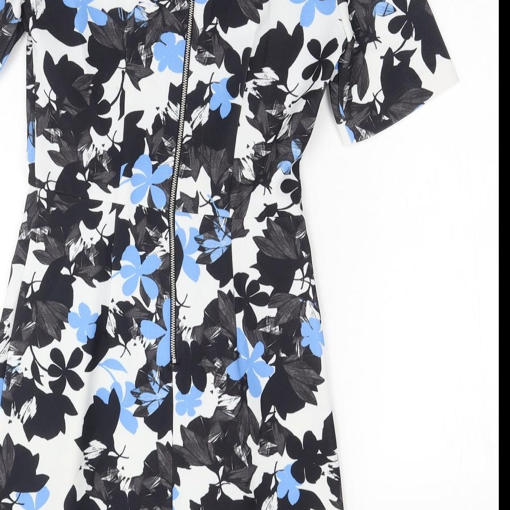 Oasis Womens Black Floral Polyester A-Line Size 6 Boat Neck Zip