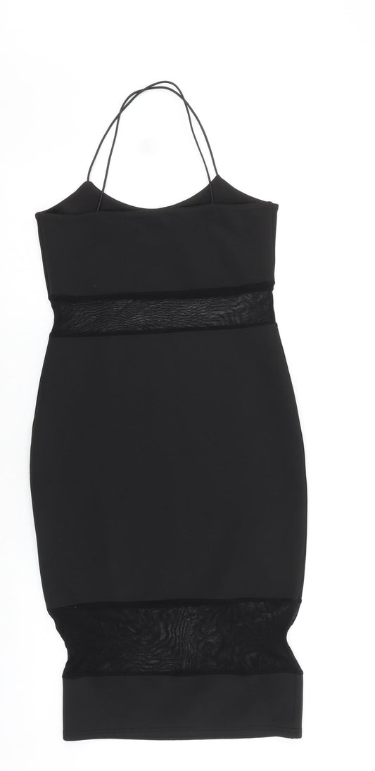 Missguided Womens Black Viscose Bodycon Size 10 Scoop Neck Pullover - Mesh Panels