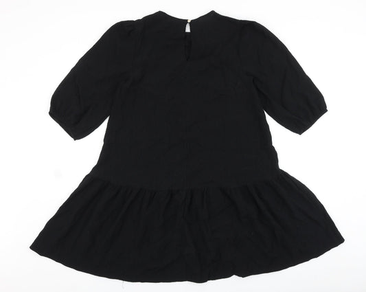 Primark Womens Black Polyester Shift Size 6 Round Neck Button