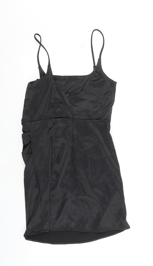 Zara Womens Black Polyester Slip Dress Size S Square Neck Zip