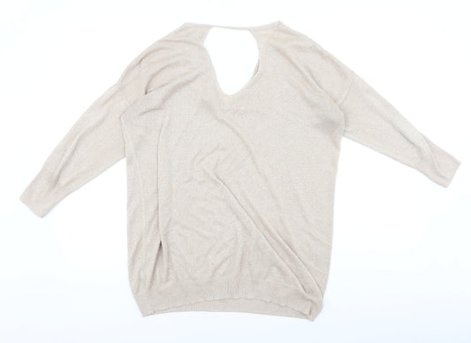 NEXT Womens Gold V-Neck Cotton Pullover Jumper Size 10 - Batwing