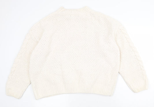 Primark Womens White Round Neck Polyester Pullover Jumper Size XL