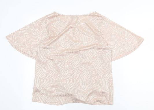 M&Co Womens Pink Geometric Polyester Basic T-Shirt Size 12 Round Neck - Knot Front