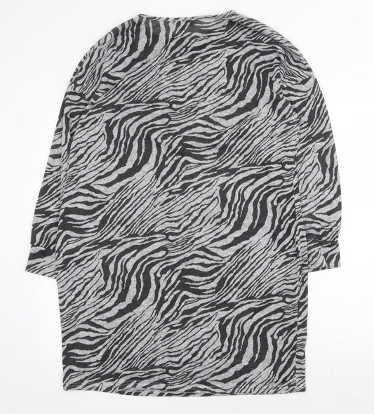 Peacocks Womens Grey Animal Print Polyester Sheath Size 14 Round Neck Pullover - Zebra Pattern