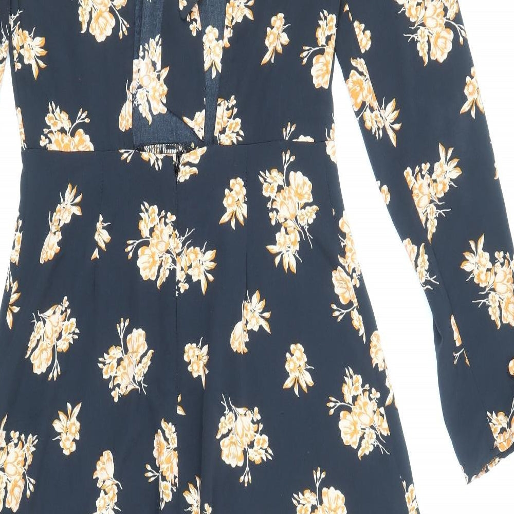 Miss Selfridge Womens Black Geometric Polyester Fit & Flare Size 8 Mock Neck Zip