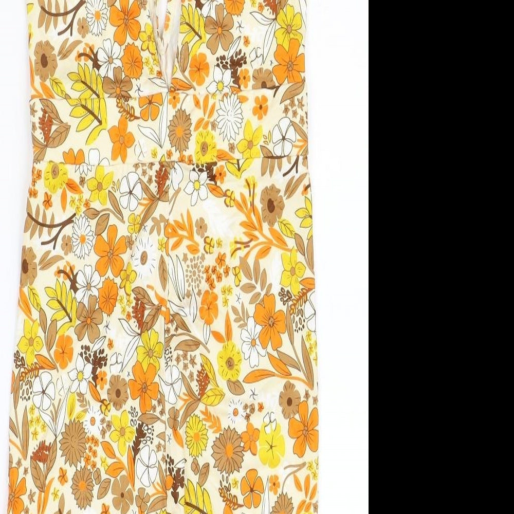 Shein Womens Yellow Floral Polyester Jumpsuit One-Piece Size XS Pullover