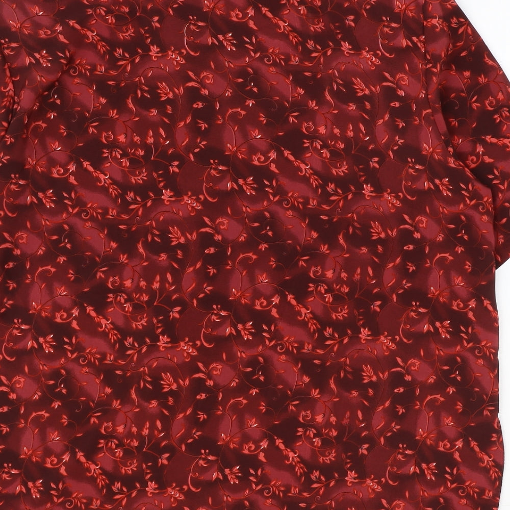 BonMarche Womens Red Geometric Polyester Basic Button-Up Size M Collared