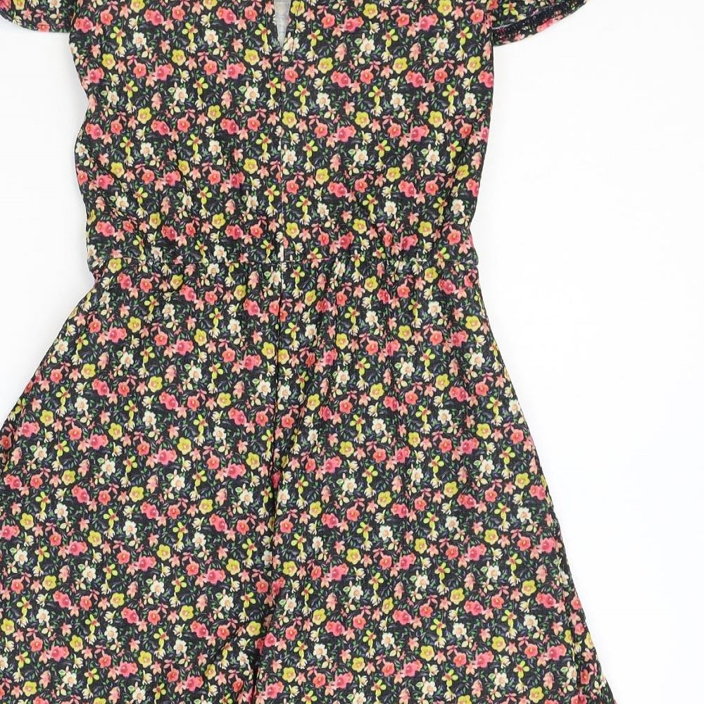 River Island Womens Multicoloured Floral Polyester Playsuit One-Piece Size 6 Button