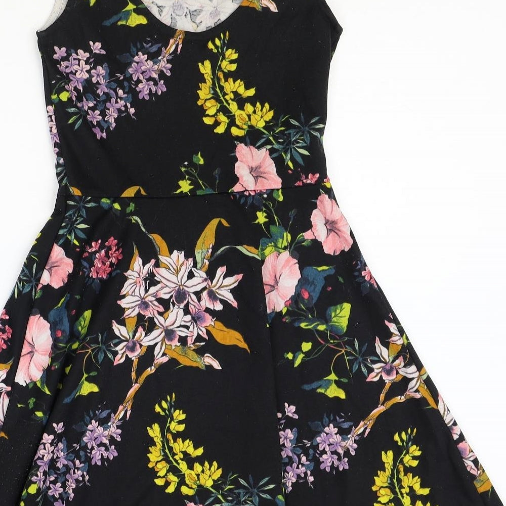 H&M Womens Multicoloured Floral Polyester Fit & Flare Size 8 Scoop Neck Pullover