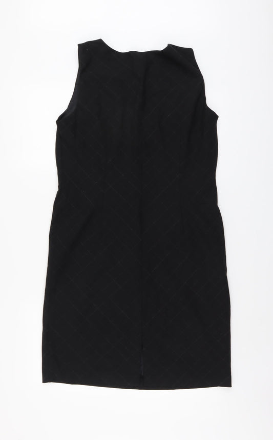 Linea Womens Black Geometric Wool Shift Size 14 Round Neck Zip