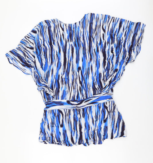 F&F Womens Blue Geometric Viscose Basic Blouse Size S V-Neck