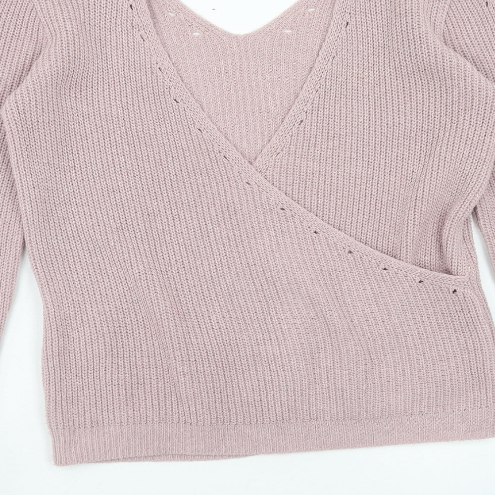 Primark Womens Pink V-Neck Acrylic Pullover Jumper Size 4