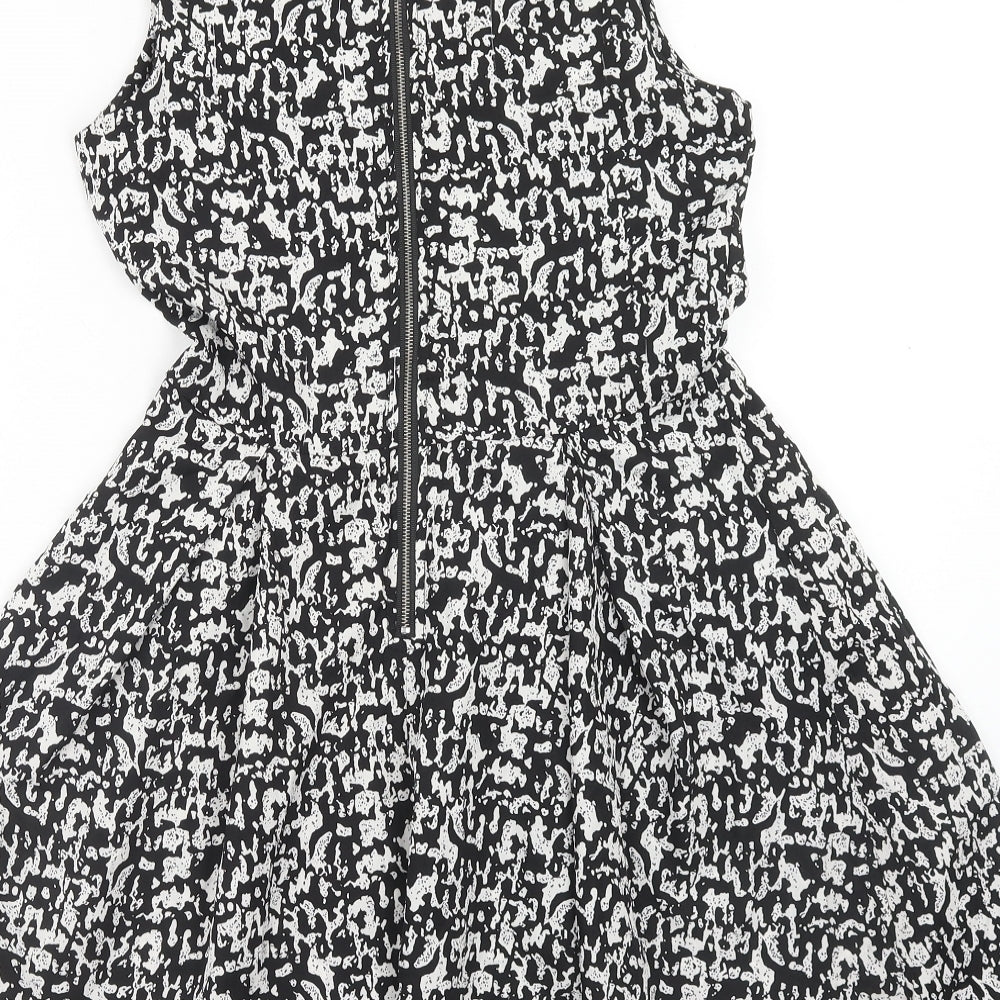 Mela London Womens Black Geometric Polyester A-Line Size 10 Scoop Neck Zip