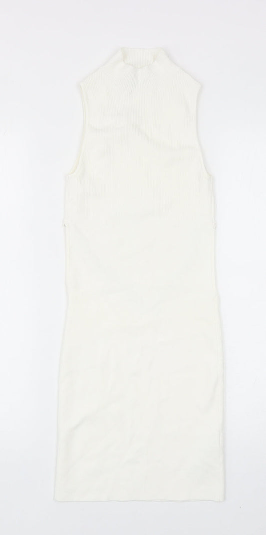 Bershka Womens White Viscose Bodycon Size S Mock Neck Pullover
