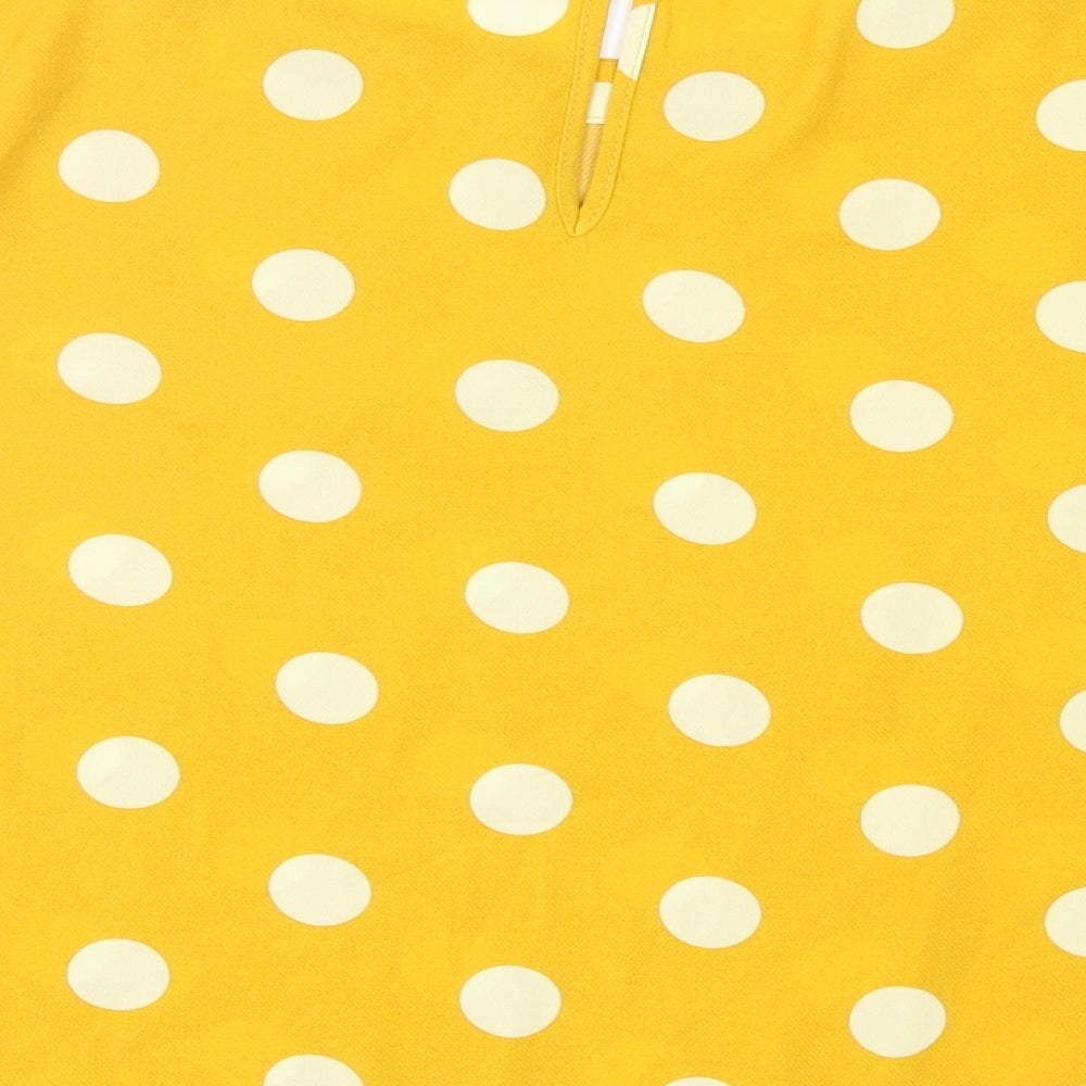 George Womens Yellow Polka Dot Polyester Cropped Blouse Size 12 Round Neck