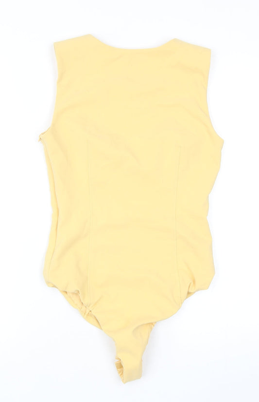 Zara Womens Yellow Polyester Bodysuit One-Piece Size S Snap