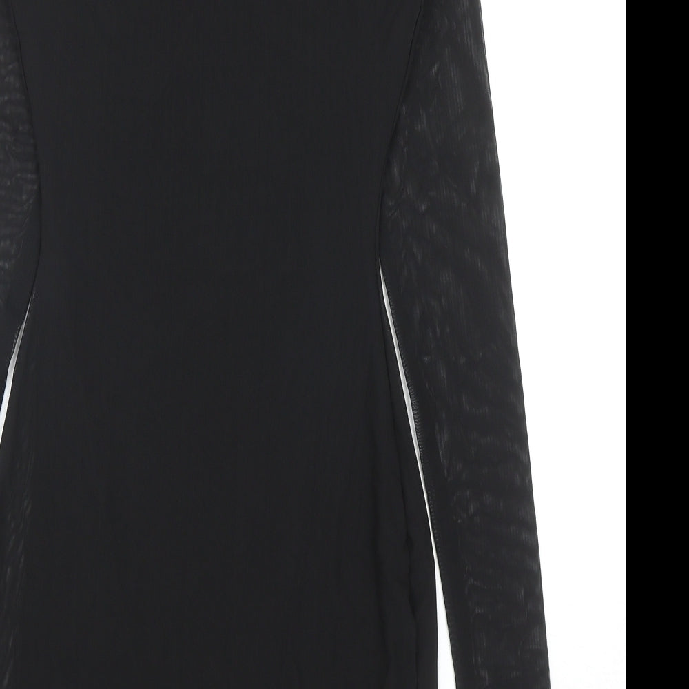 Pull&Bear Womens Black Polyester A-Line Size M Round Neck Pullover