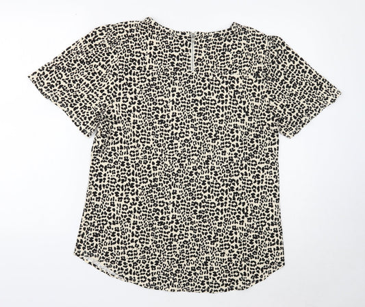 M&Co Womens Beige Animal Print Polyester Basic Blouse Size 10 Round Neck - Leopard Pattern