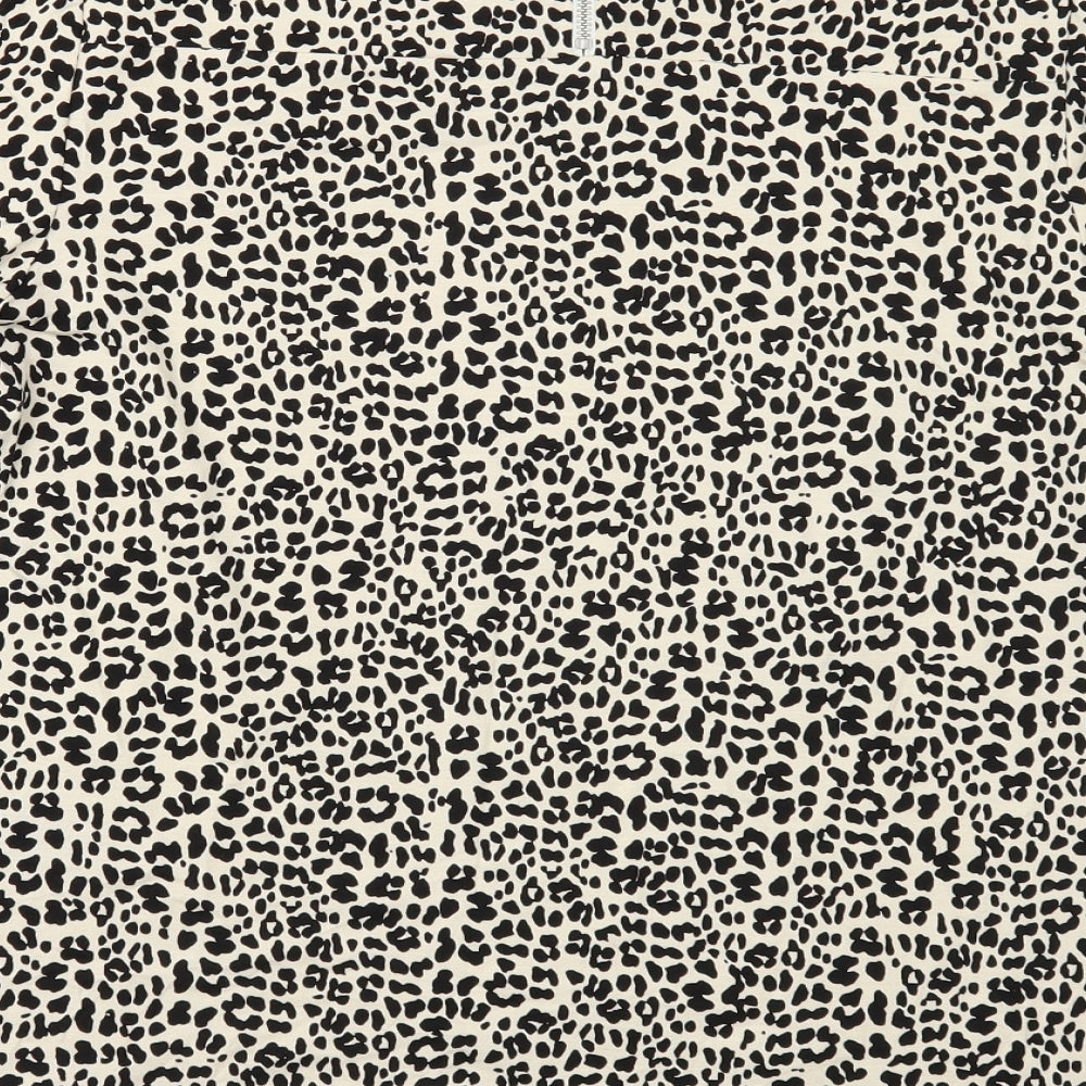 M&Co Womens Beige Animal Print Polyester Basic Blouse Size 10 Round Neck - Leopard Pattern