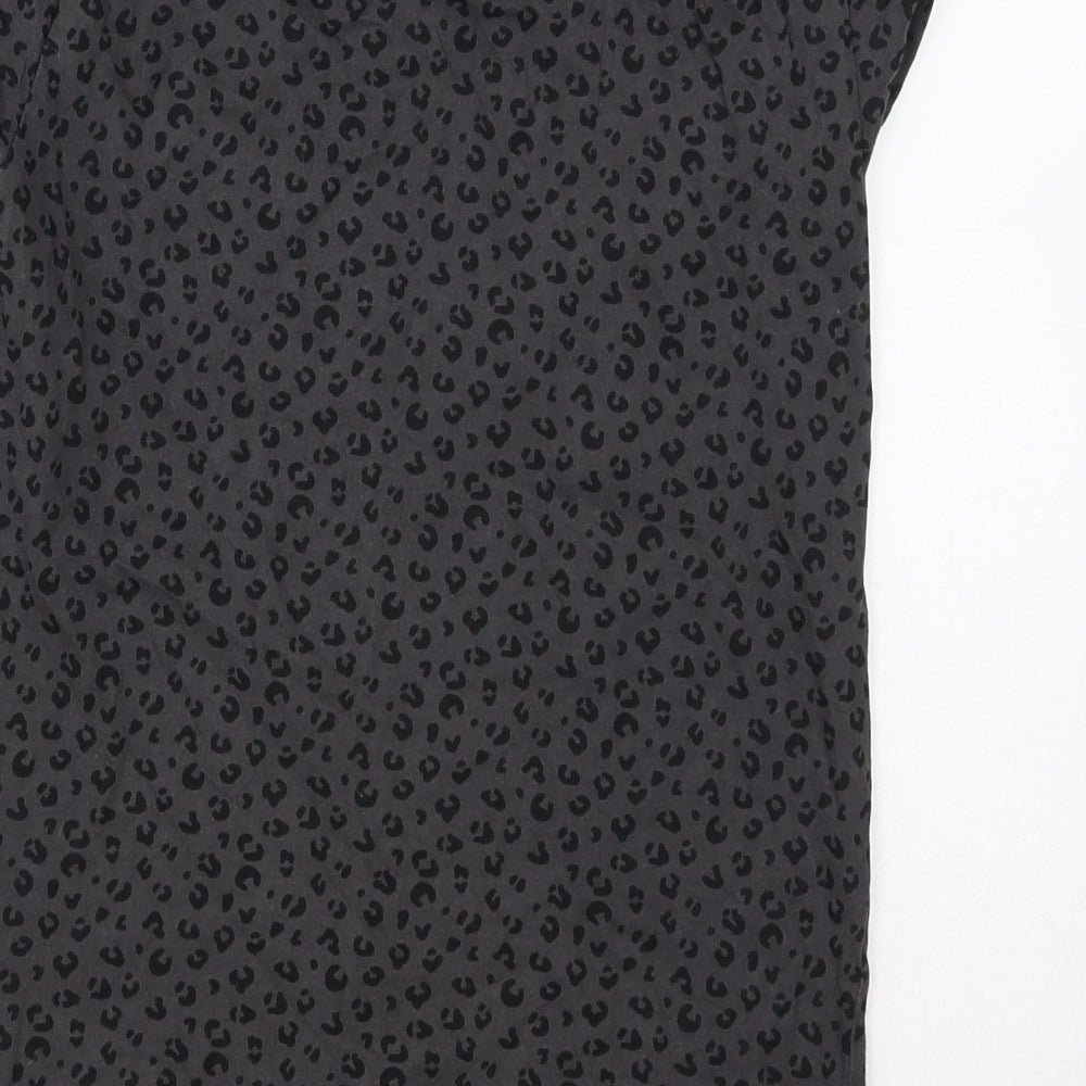 H&M Girls Grey Animal Print Cotton Basic T-Shirt Size 10 Years Round Neck Pullover - Leopard print