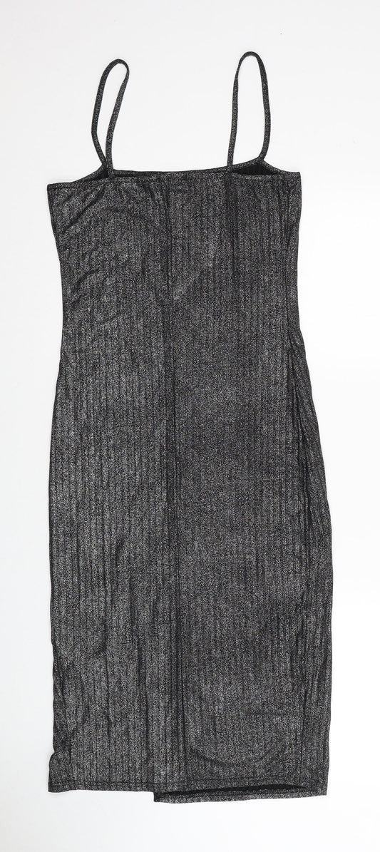 Boohoo Womens Silver Polyester Slip Dress Size 10 Square Neck Pullover