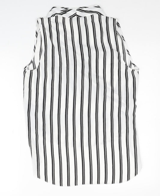 Miss Selfridge Womens White Striped Polyester Basic Blouse Size 10 V-Neck