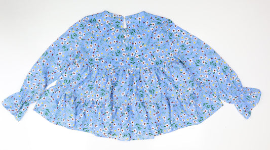 AX Paris Womens Blue Floral Polyester Basic Blouse Size 10 Round Neck