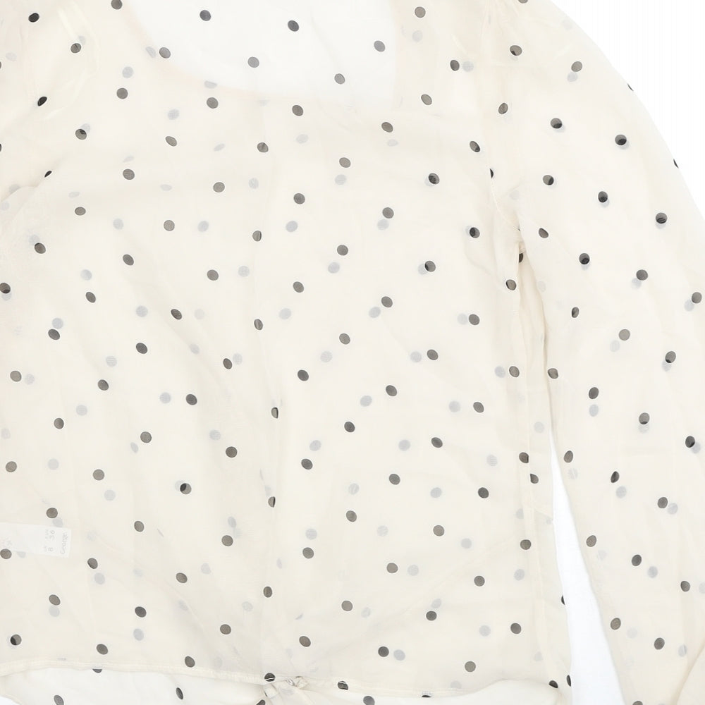 George Womens Ivory Polka Dot Polyester Basic Blouse Size 8 Round Neck - Knot Front