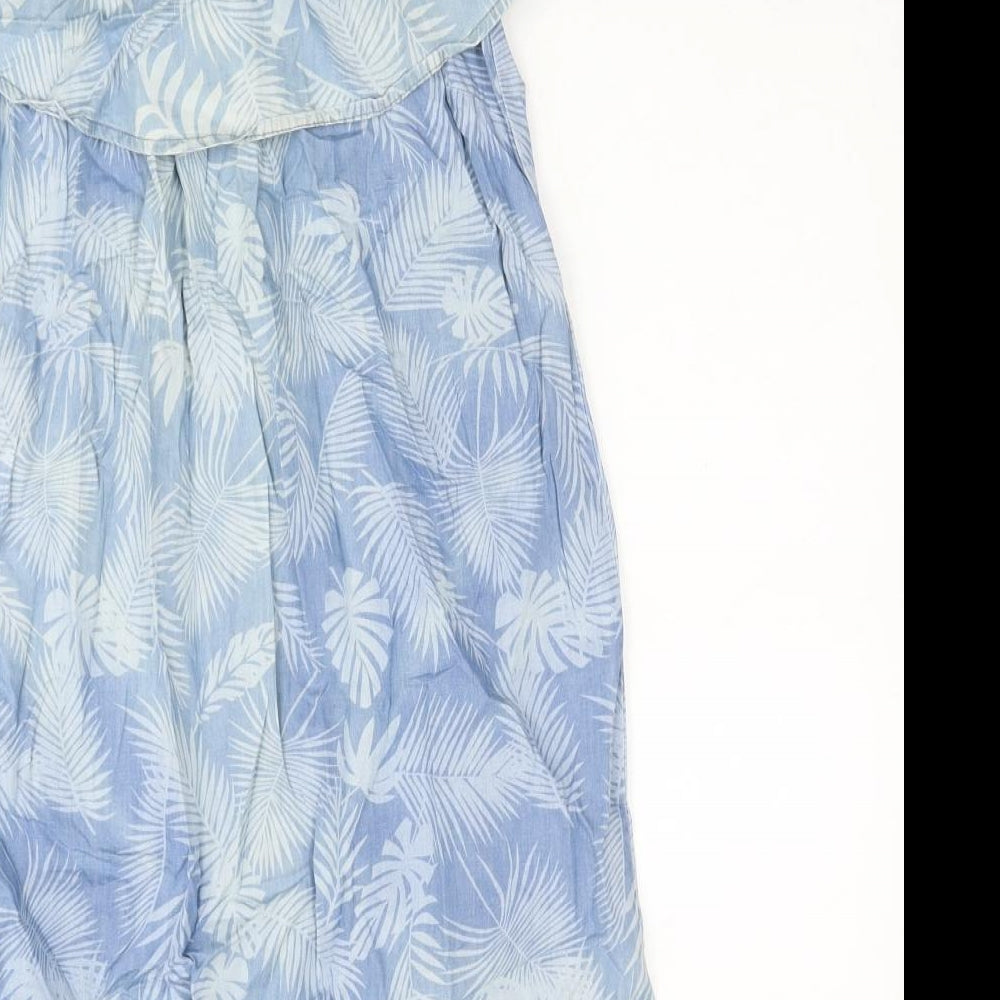 Dorothy Perkins Womens Blue Floral Cotton Fit & Flare Size 12 Off the Shoulder Pullover