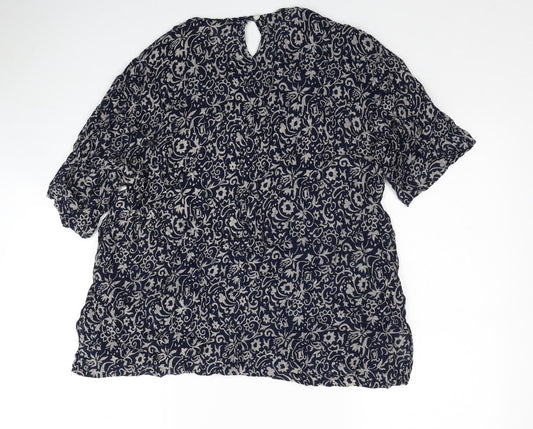 TIGI Womens Blue Floral Viscose Basic Blouse Size L Round Neck