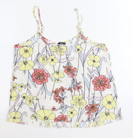 F&F Womens Ivory Floral Viscose Basic Tank Size 12 Round Neck