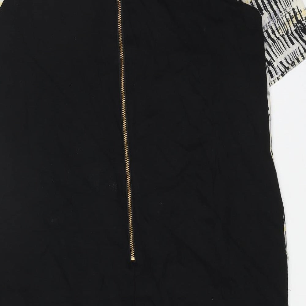 John Lewis Womens Black Geometric Viscose Shift Size 12 Round Neck Zip
