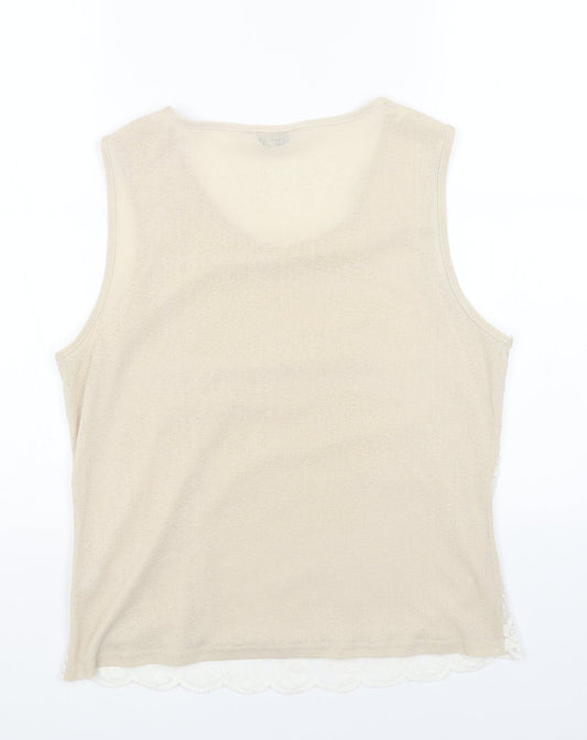 Berkertex Womens Beige Floral Polyester Basic Tank Size 16 Round Neck - Lace Overlay