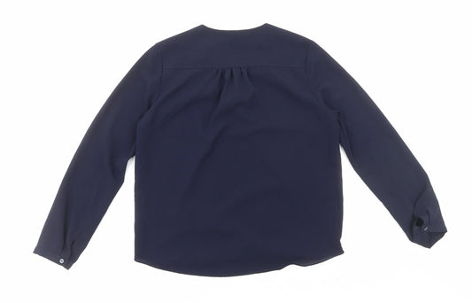 John Lewis Womens Blue Polyester Basic Blouse Size 12 V-Neck