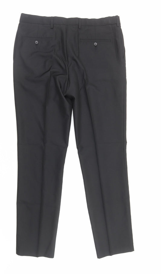 Marks and Spencer Mens Black Viscose Dress Pants Trousers Size L Regular Zip