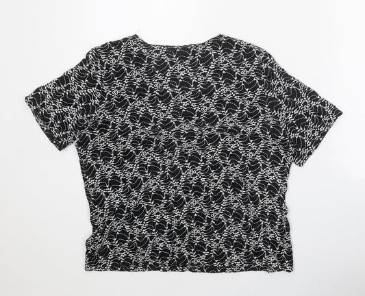 Bonmarché Womens Black Geometric Nylon Basic T-Shirt Size M Round Neck